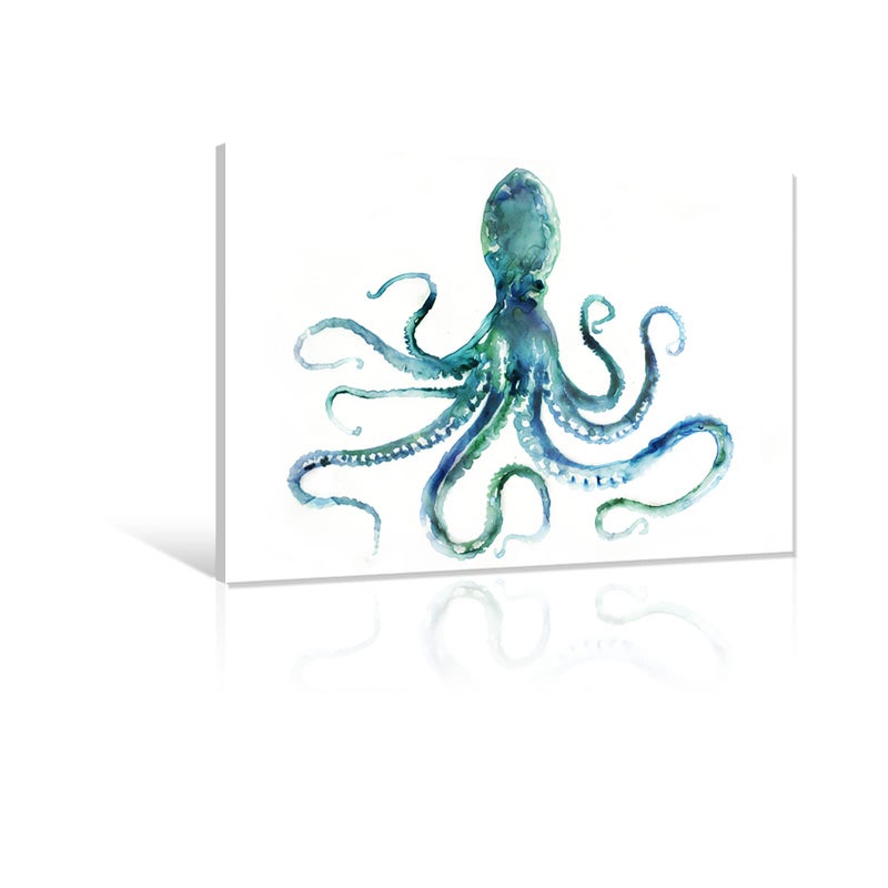 JAPO ART Blue Octopus Bathroom Decor Canvas Wall Art by Edward Selkirk Coastal wall decor Nautical Ocean Animal Watercolor Marine life Sea Pictures Framed Artwork Print on Canvas for Living Room - Image 3